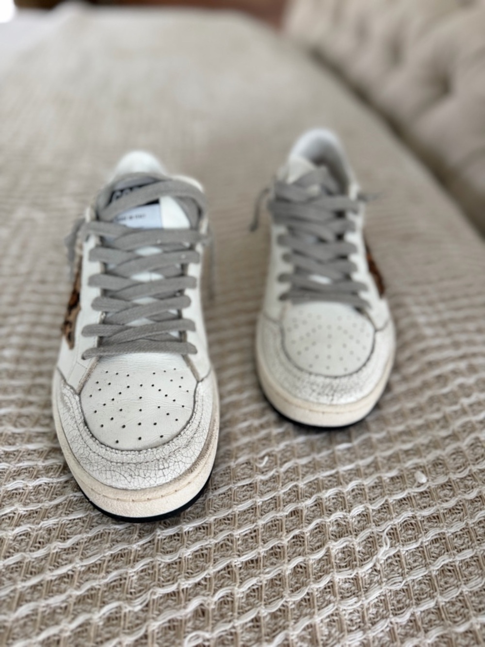 Golden Goose Ball Star Sneakers Leopard Star White Leather with Gray Laces sz 36 - Picture 5 of 10